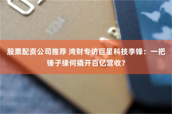 股票配资公司推荐 湾财专访巨星科技李锋：一把锤子缘何撬开百亿营收？